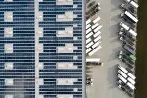 Aerial view of semi trucks